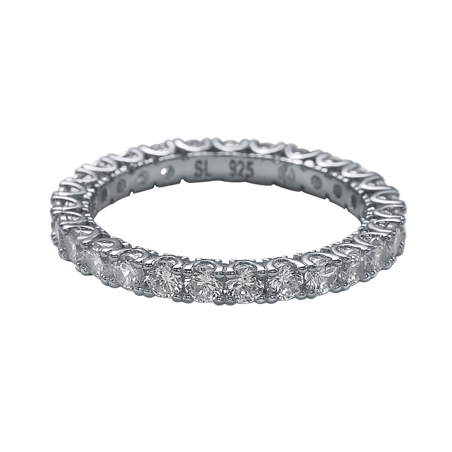 Suzy Levian Sterling Silver Cubic Zirconia Pave U Shape Setting Eternity Band
