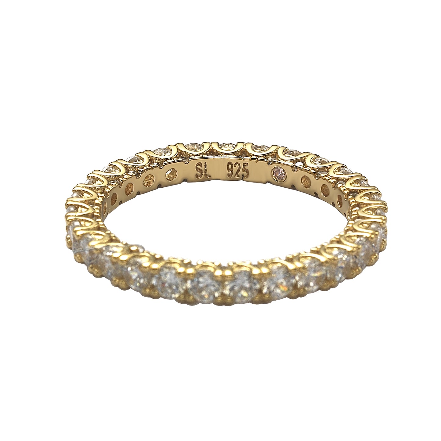 Suzy Levian Yellow Sterling Silver Cubic Zirconia Pave U Shape Setting Eternity Band