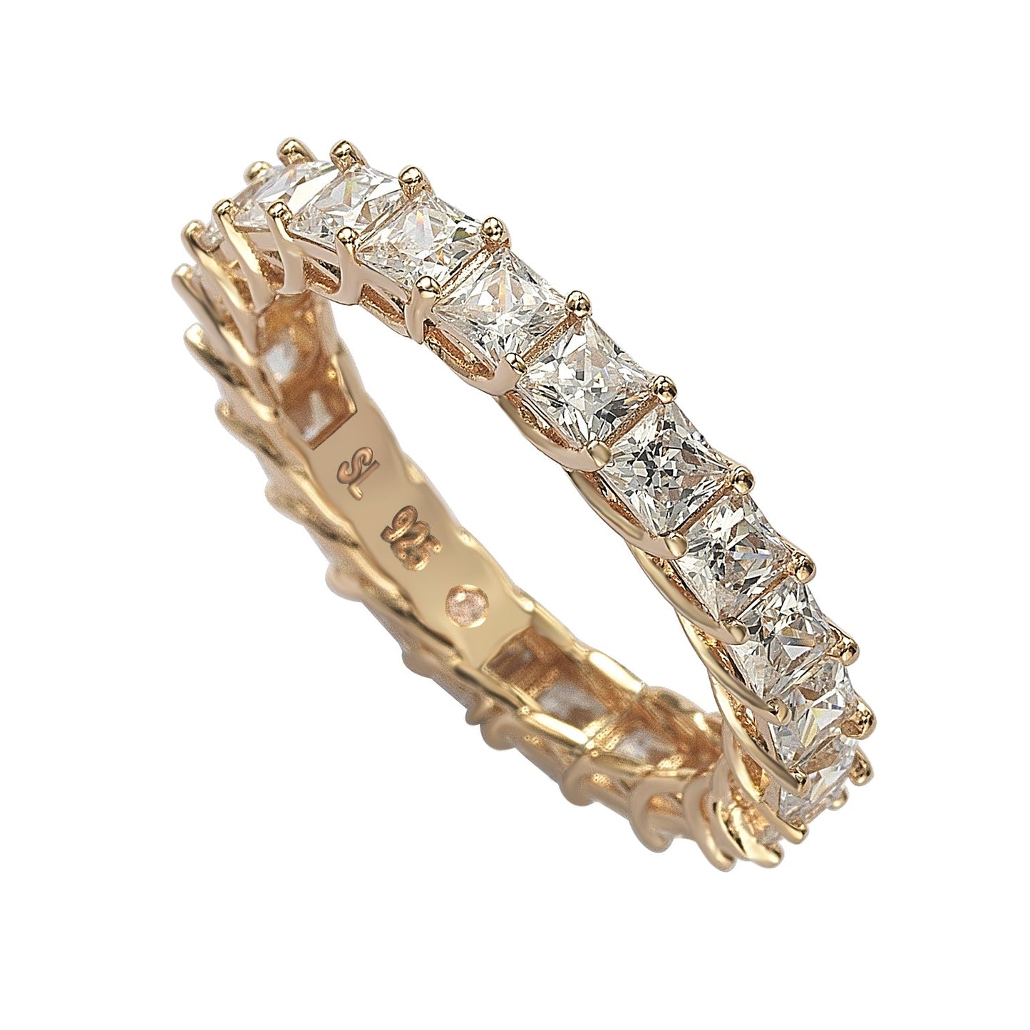 Suzy Levian Rose Sterling Silver Princess Cut Cubic Zirconia Crossing Setting Eternity Band