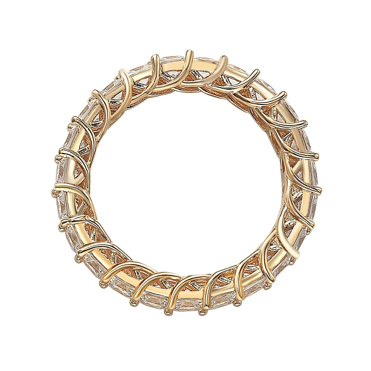 Suzy Levian Rose Sterling Silver Princess Cut Cubic Zirconia Crossing Setting Eternity Band