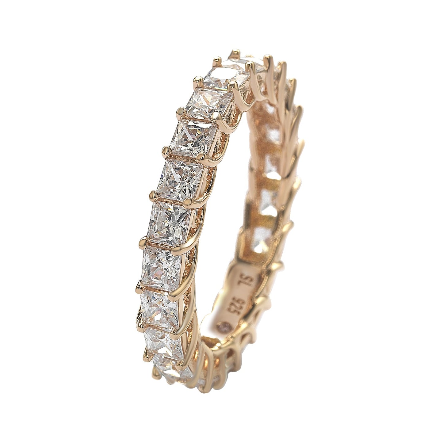 Suzy Levian Rose Sterling Silver Princess Cut Cubic Zirconia Crossing Setting Eternity Band