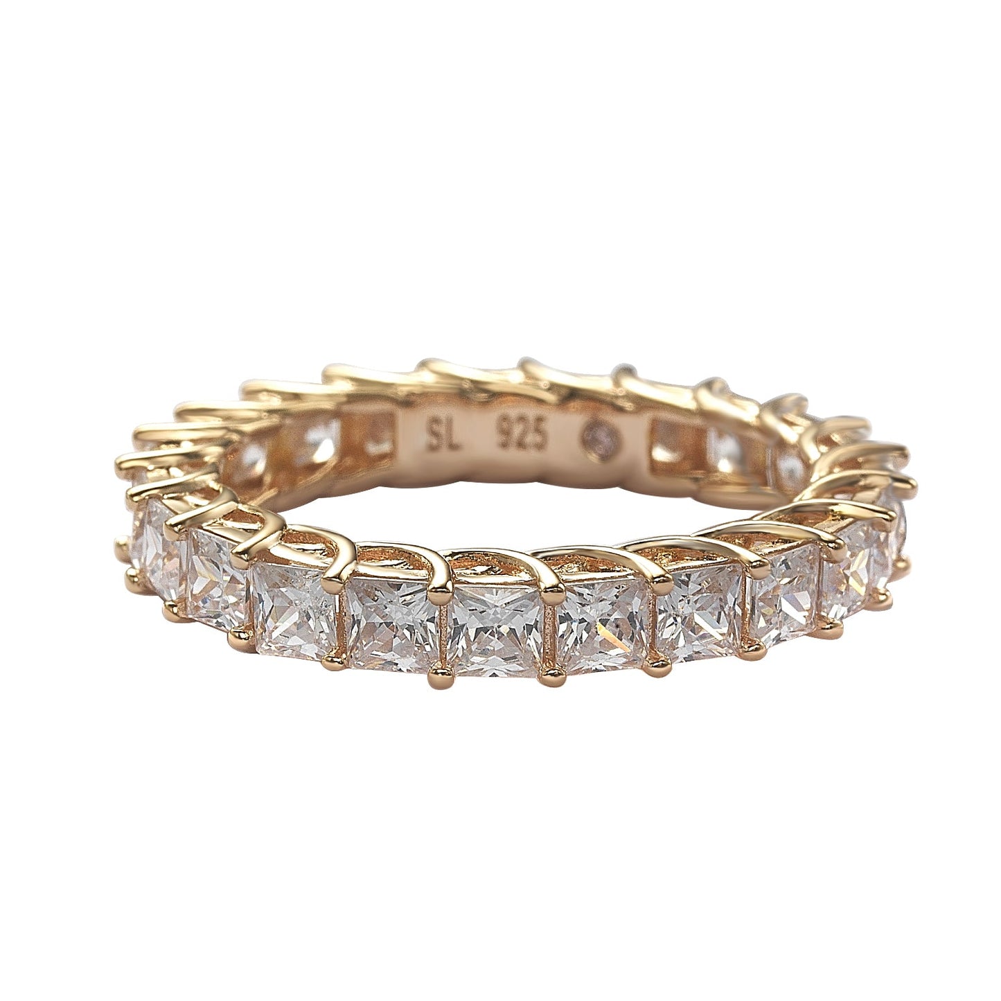Suzy Levian Rose Sterling Silver Princess Cut Cubic Zirconia Crossing Setting Eternity Band