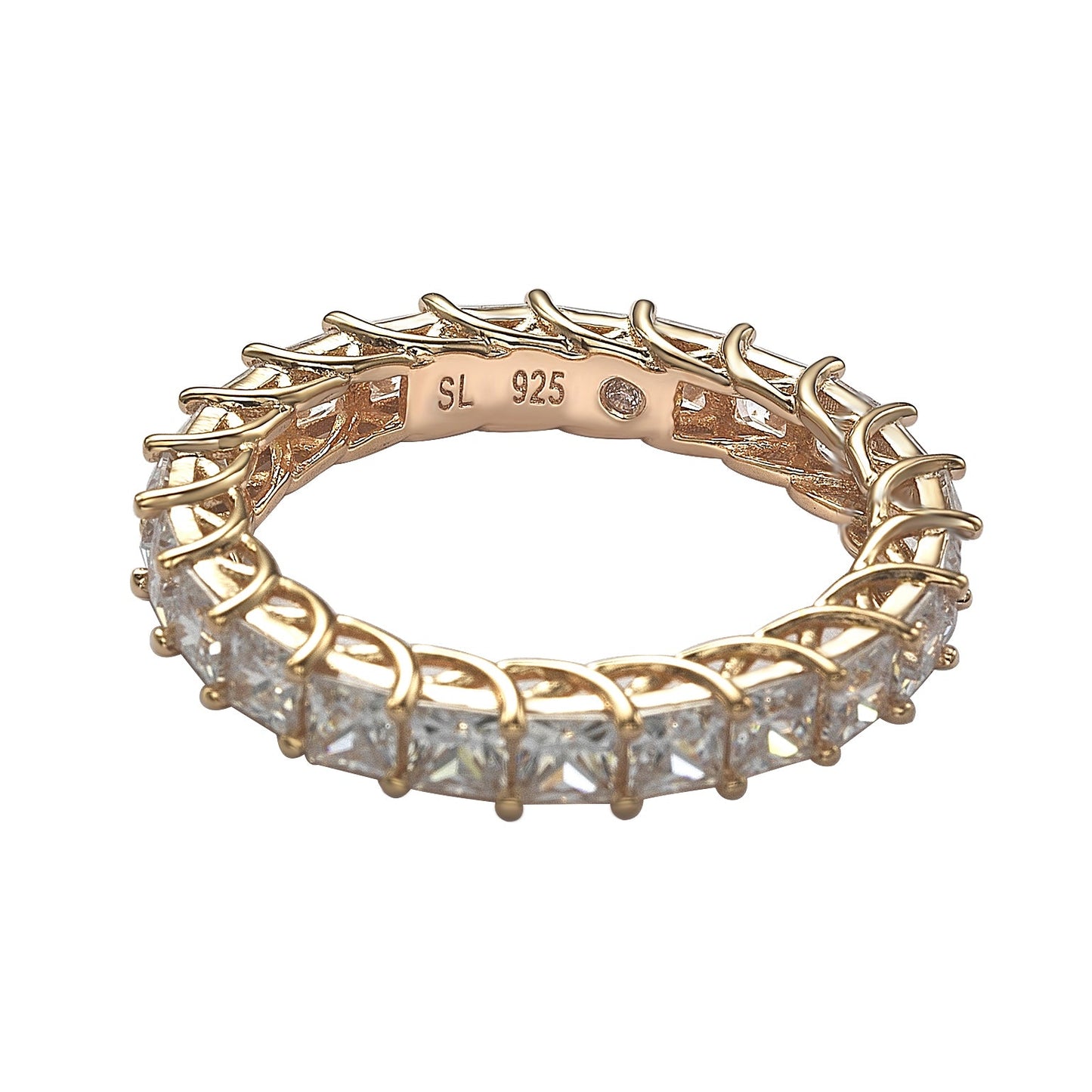 Suzy Levian Rose Sterling Silver Princess Cut Cubic Zirconia Crossing Setting Eternity Band