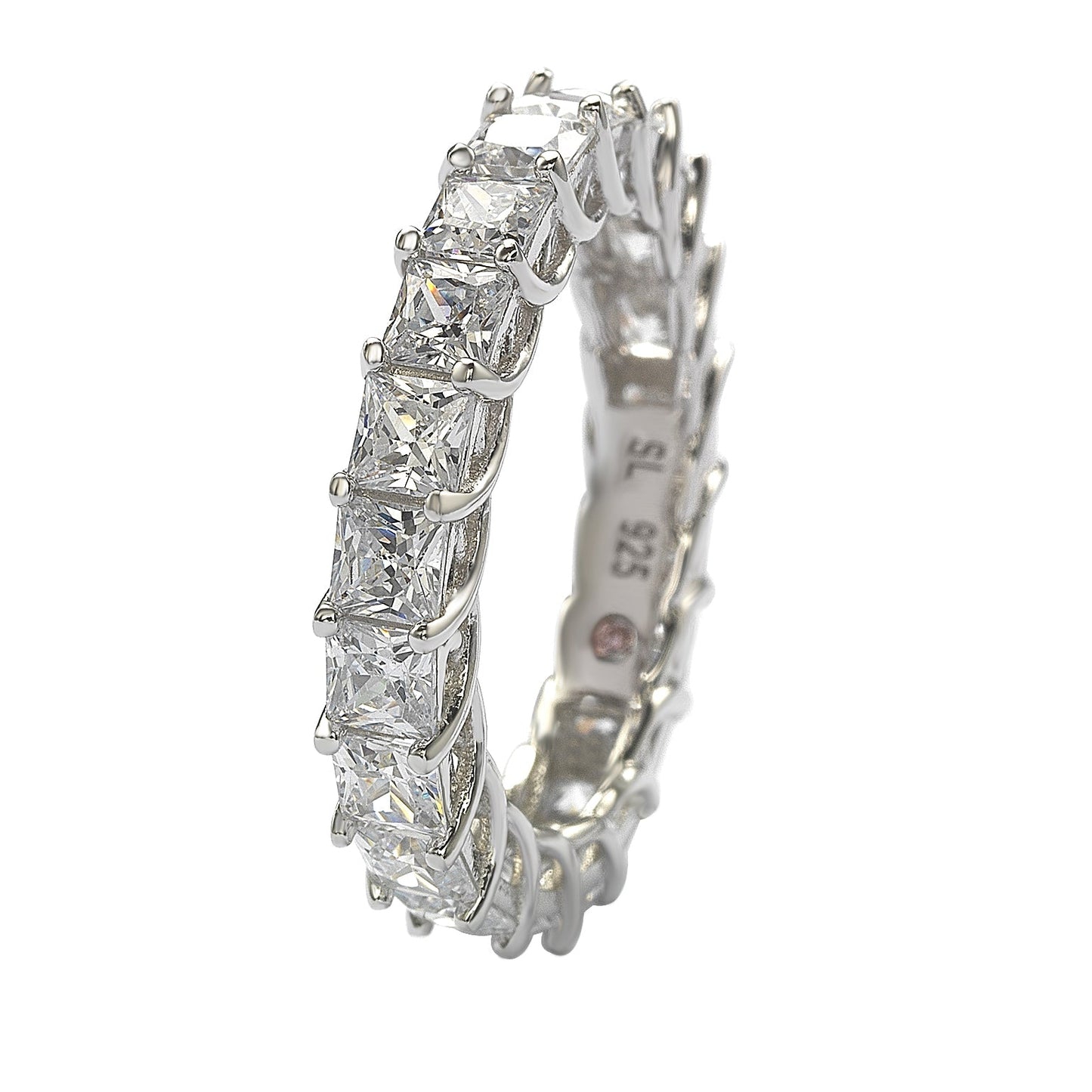 Suzy Levian Sterling Silver Princess Cut Cubic Zirconia Crossing Setting Eternity Band