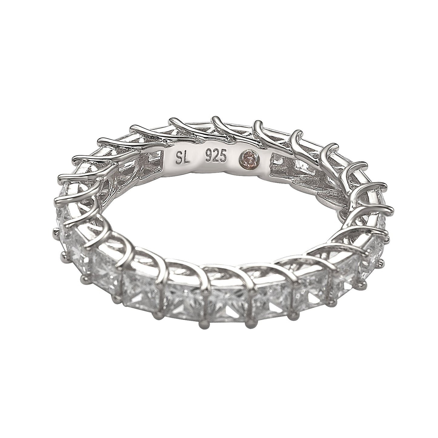 Suzy Levian Sterling Silver Princess Cut Cubic Zirconia Crossing Setting Eternity Band