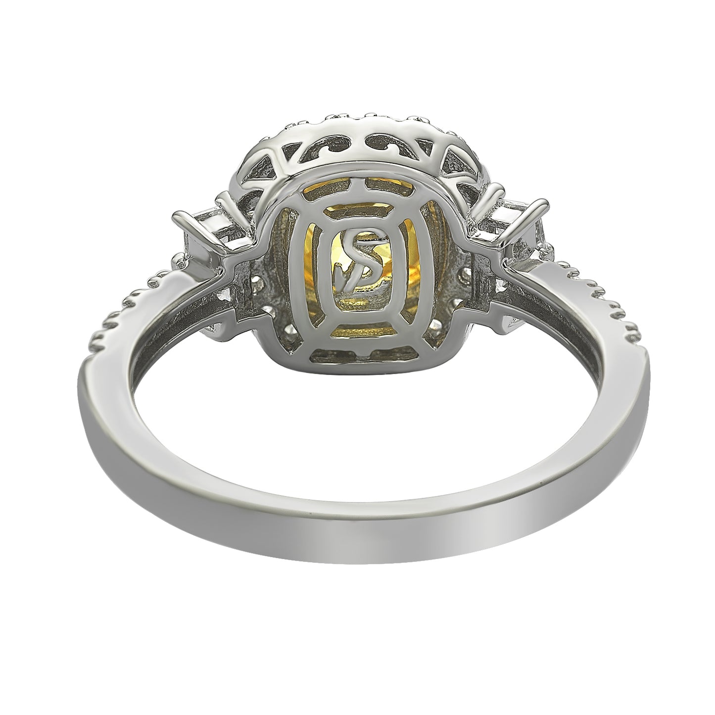 Suzy Levian Sterling Silver Yellow & White Cubic Zirconia Engagement Ring