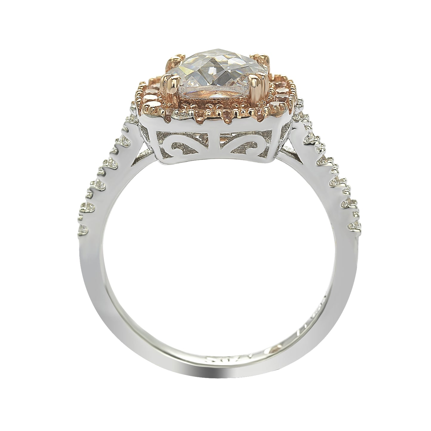 Suzy Levian Sterling Silver White & Pink Cubic Zirconia Engagement Ring