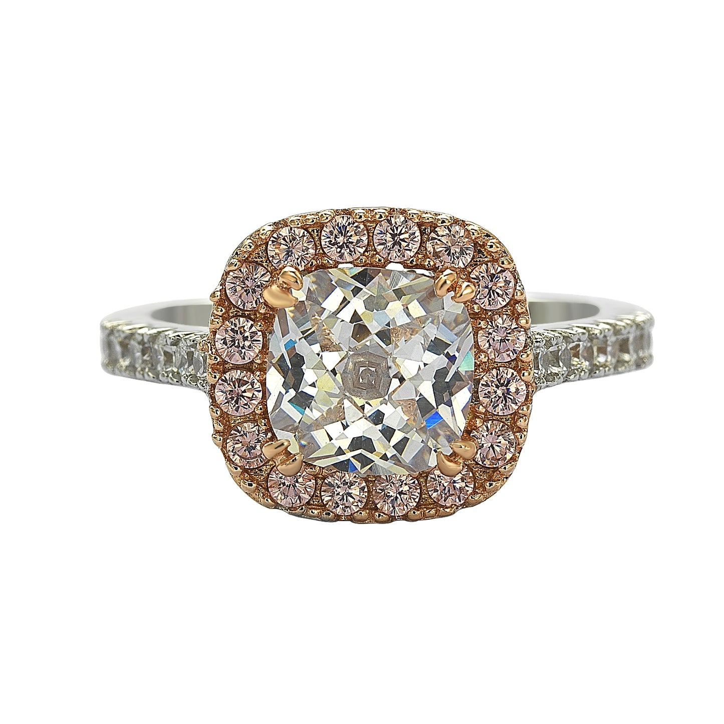 Suzy Levian Sterling Silver White & Pink Cubic Zirconia Engagement Ring