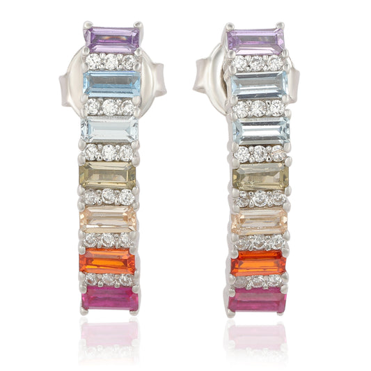 Suzy Levian Sterling Silver Rainbow Cubic Zirconia Hoop Earrings