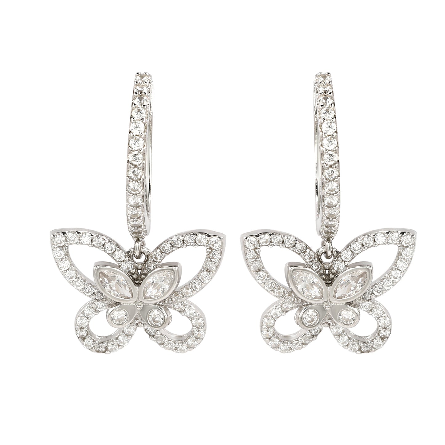 Suzy Levian Sterling Silver Cubic Zirconia Butterfly Dangle Earrings