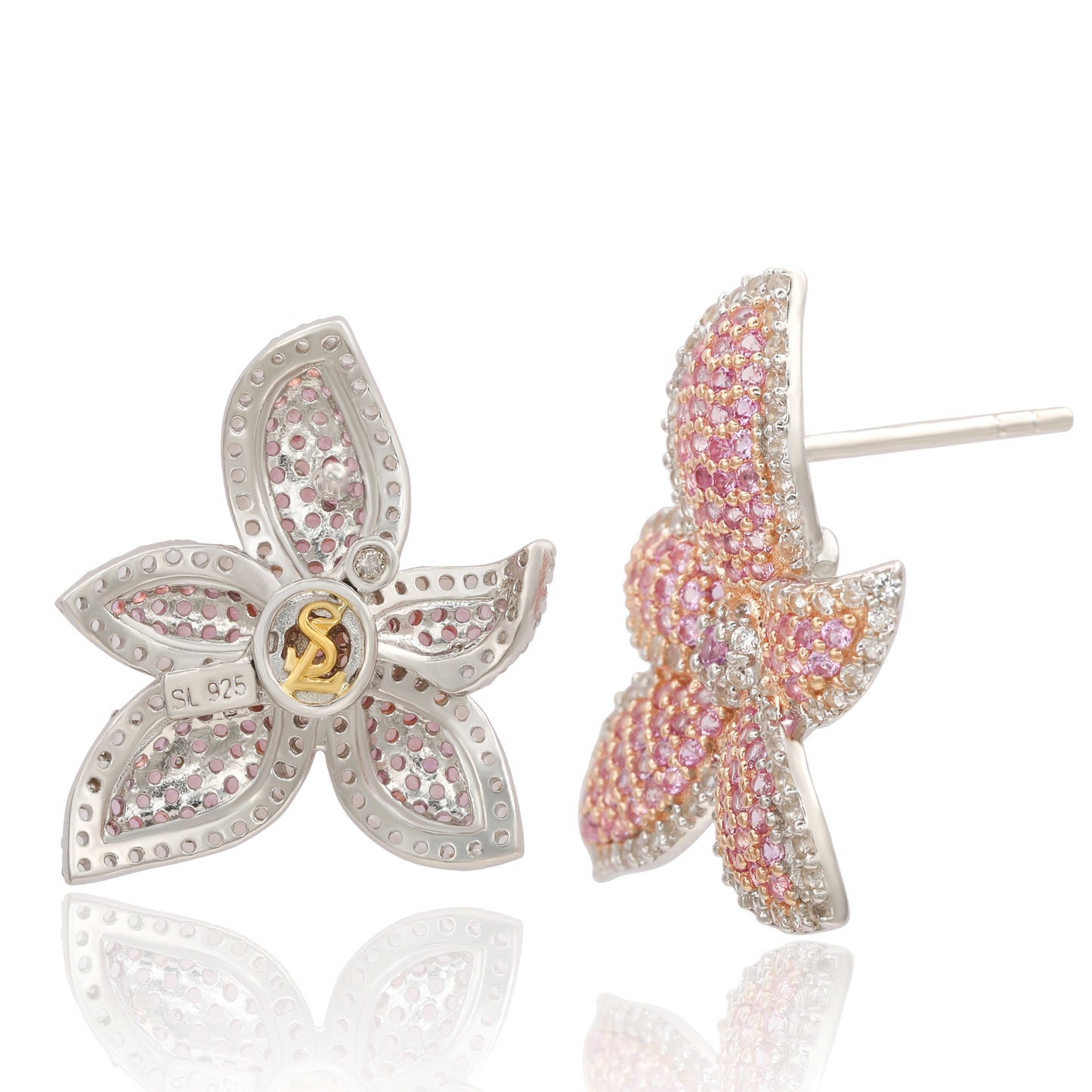 Suzy Levian Sterling Silver Pink Sapphire & White Sapphire Flower Earrings