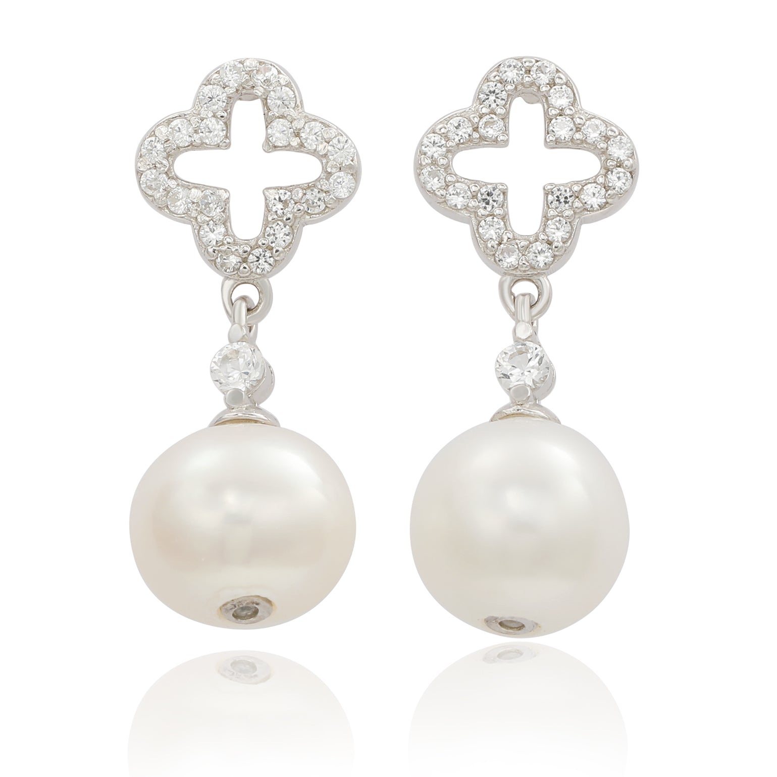 Suzy Levian Sterling Silver Clover White Sapphire and Cultured Pearl E –  SUZY LEVIAN NEW YORK