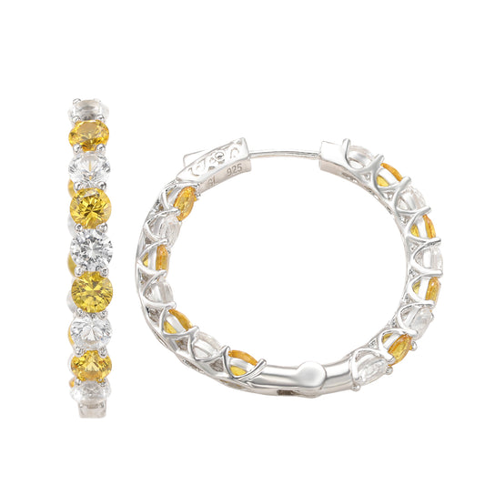 Suzy Levian Sterling Silver Yellow Sapphire Gladiator Hoop Earrings