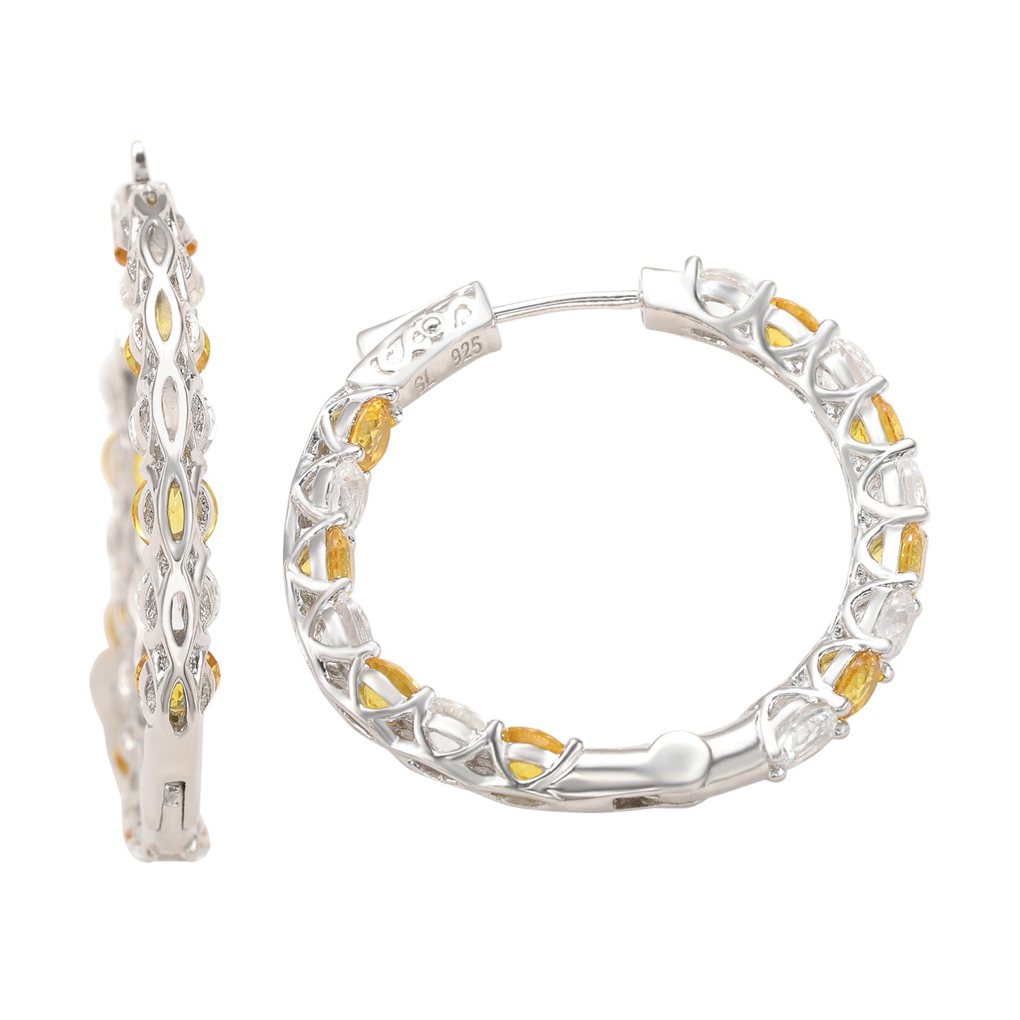Suzy Levian Sterling Silver Yellow Sapphire Gladiator Hoop Earrings
