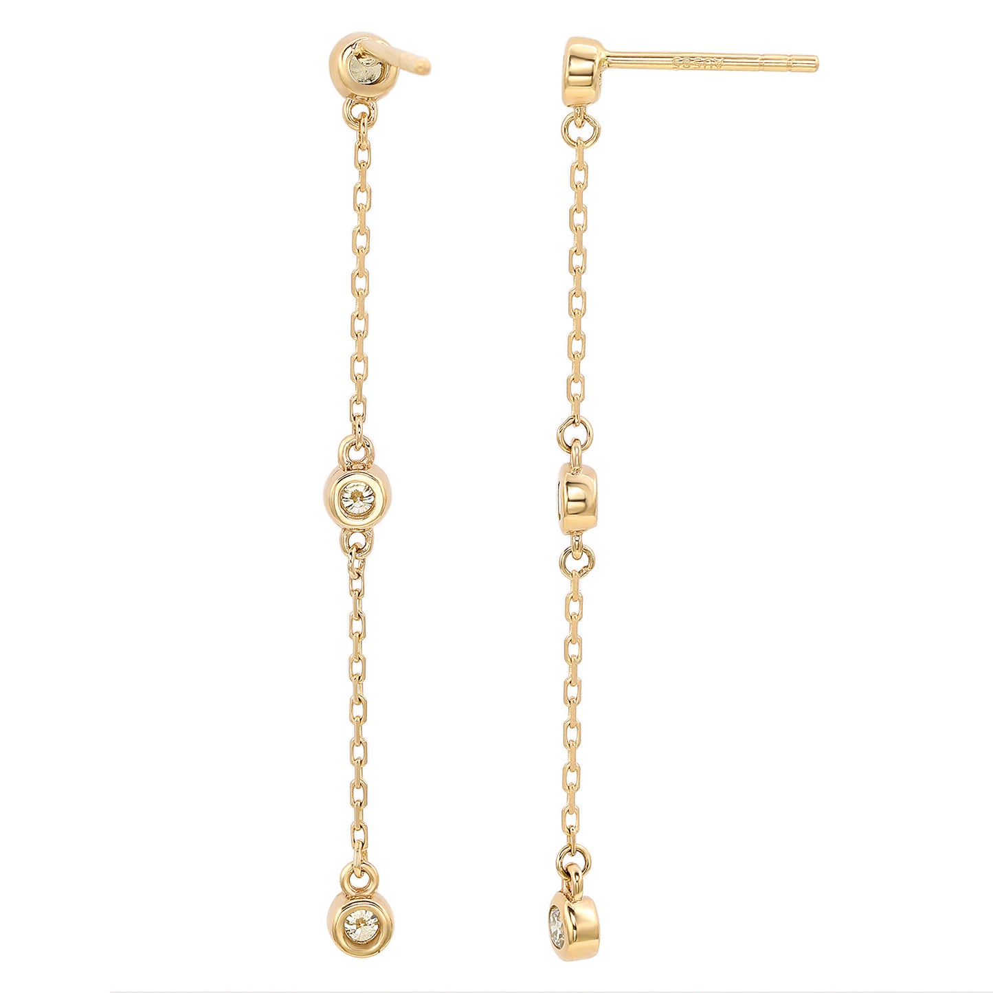 Suzy Levian Yellow Gold 2/5 CTTW Diamond Station Dangle Earrings