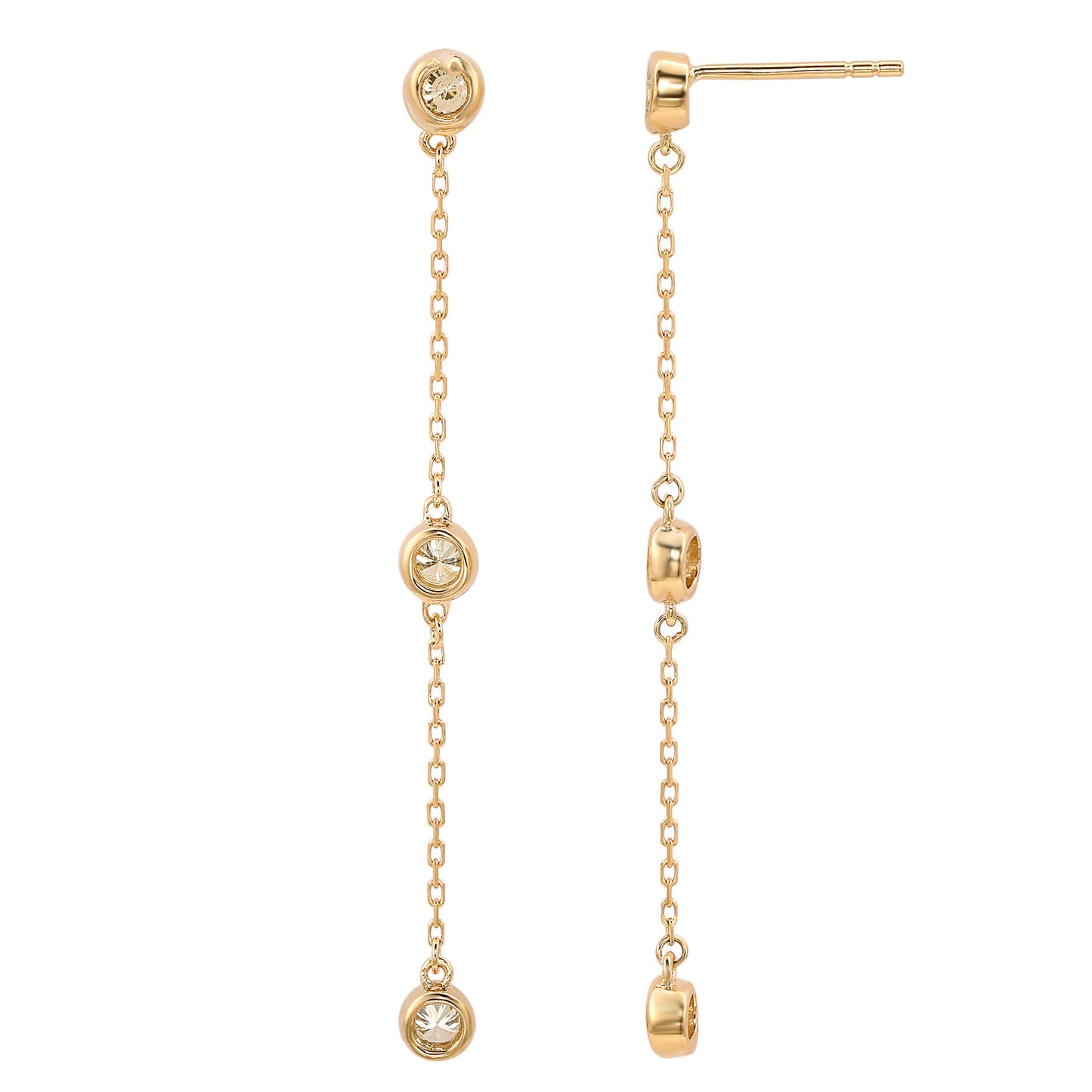 Suzy Levian Yellow Gold 4/5 CTTW Diamond Station Dangle Earrings