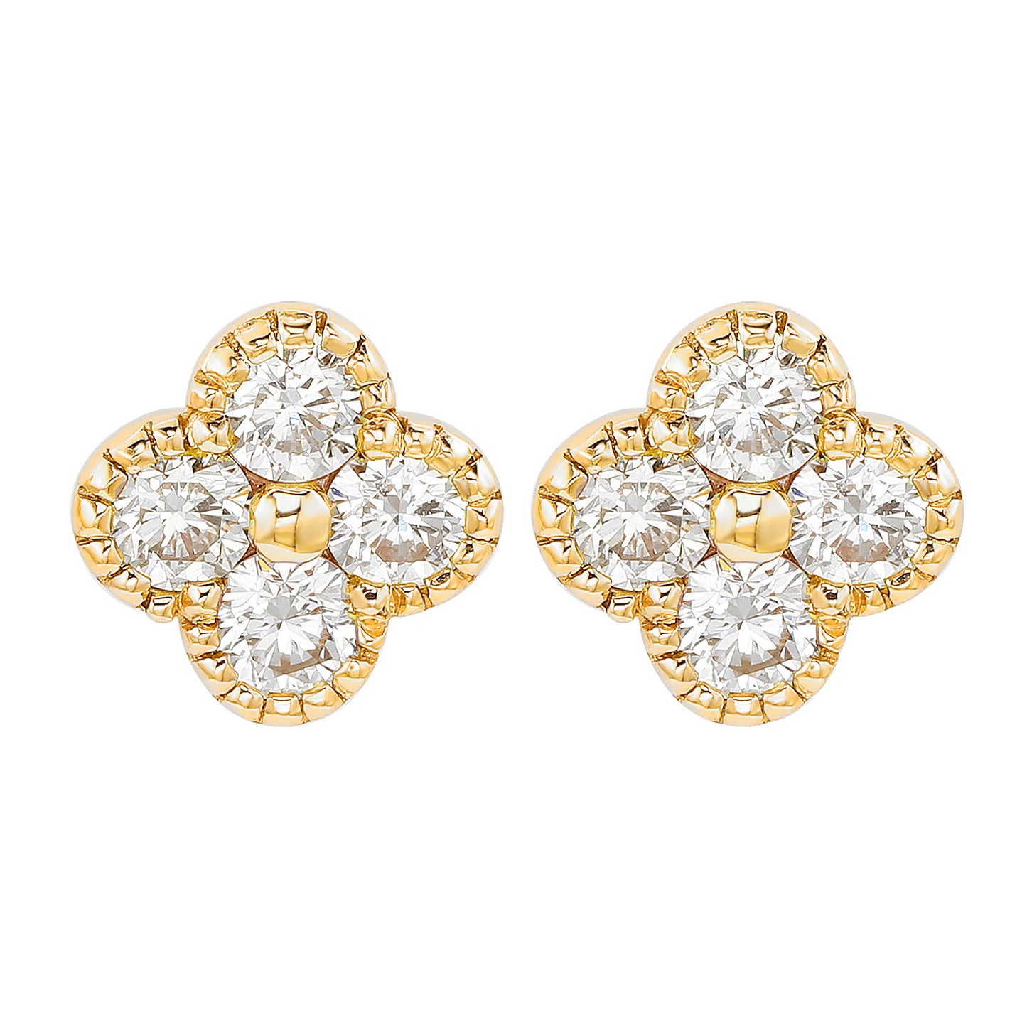 Suzy Levian Yellow Gold 7/10 CTTW Diamond Clover Stud Earrings