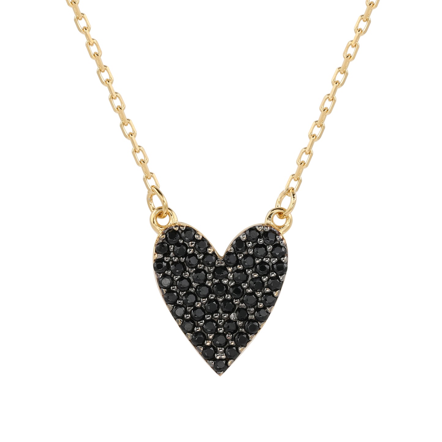 Suzy Levian Black Cubic Zirconia Golden Sterling Silver Heart Necklace