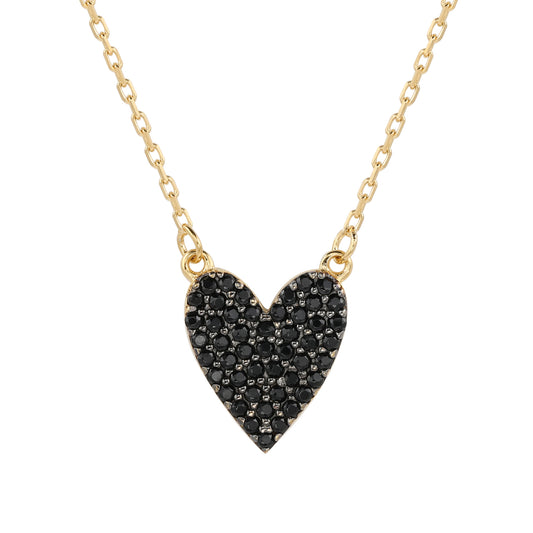 Suzy Levian Black Cubic Zirconia Golden Sterling Silver Heart Necklace
