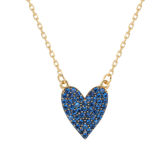 Suzy Levian Blue Cubic Zirconia Golden Sterling Silver Heart Necklace