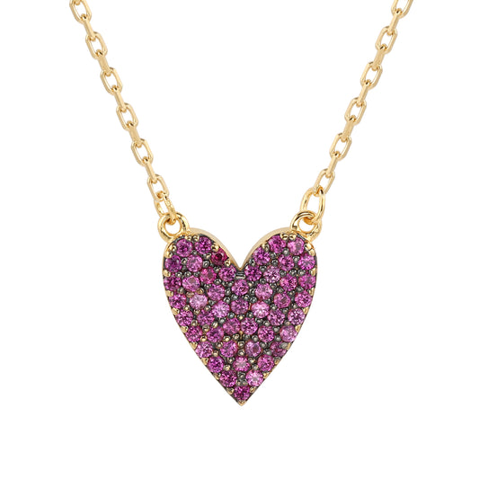 Suzy Levian Red Cubic Zirconia Golden Sterling Silver Heart Necklace