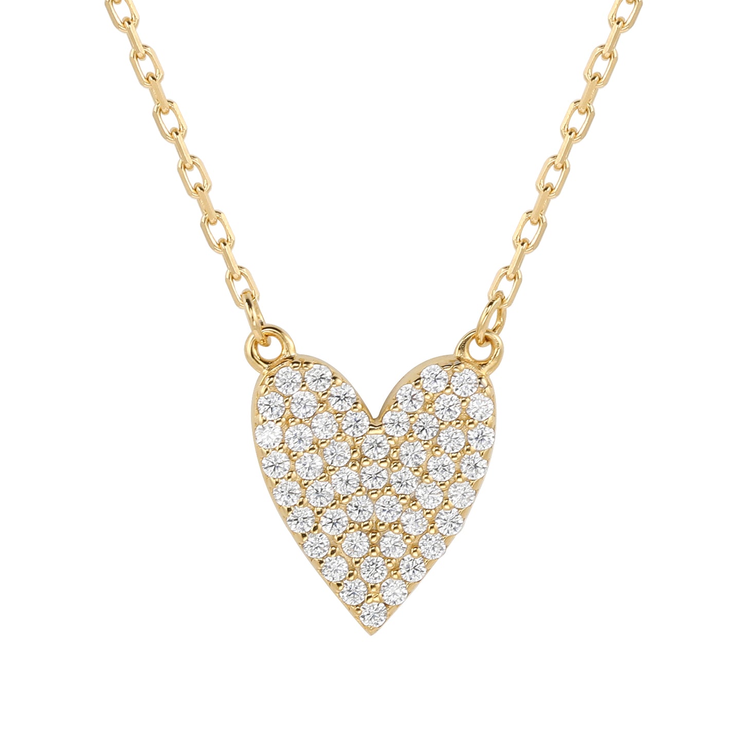 Suzy Levian White Cubic Zirconia Golden Sterling Silver Heart Necklace