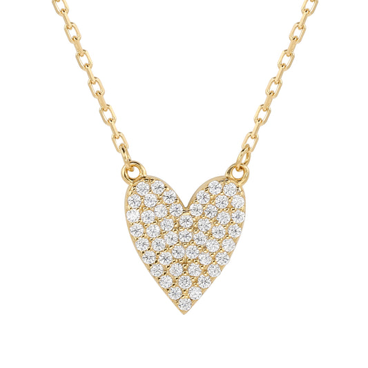 Suzy Levian White Cubic Zirconia Golden Sterling Silver Heart Necklace