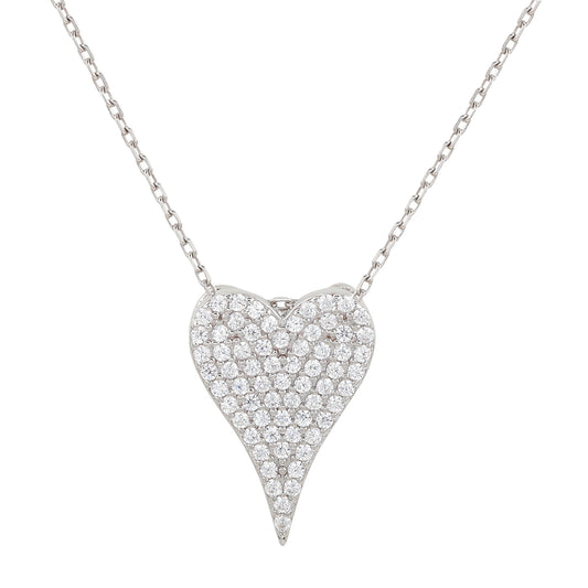 Suzy Levian Sterling Silver Pave Cubic Zirconia Elongated Heart Pendant
