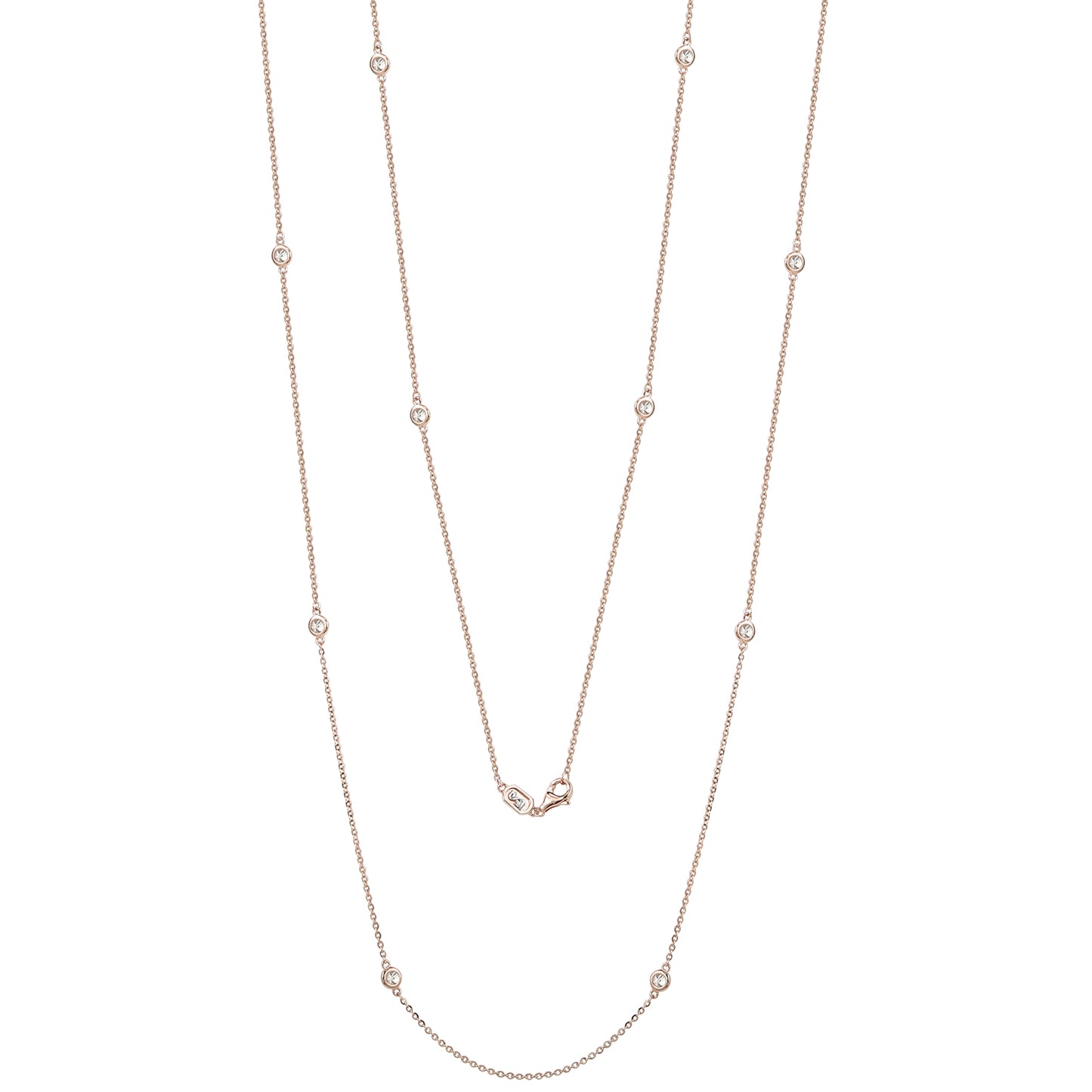 Suzy Levian 14k Rose Gold 2 CTTW Bezel Diamond Station Necklace (36 inch)