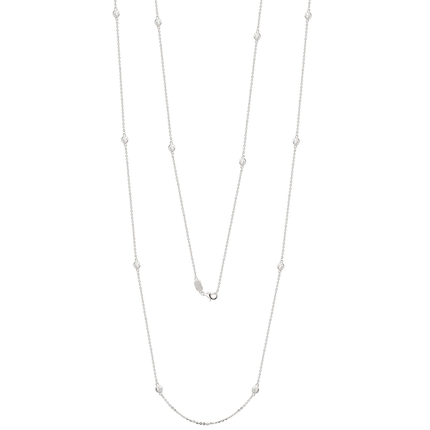 Suzy Levian 14k White Gold 2 CTTW Bezel Diamond Station Necklace (36 inch)