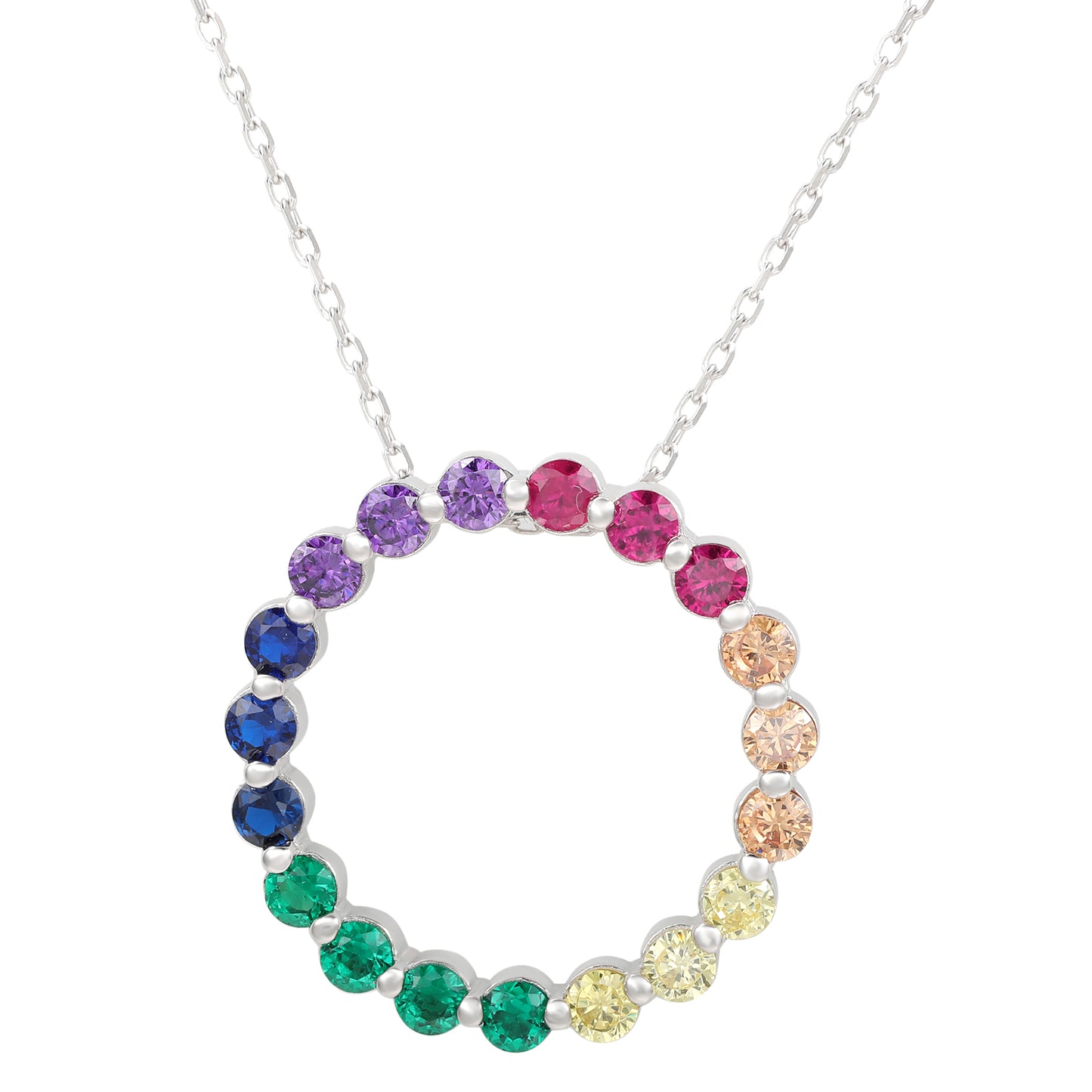 Suzy Levian Sterling Silver Cubic Zirconia Rainbow Circle Pendant