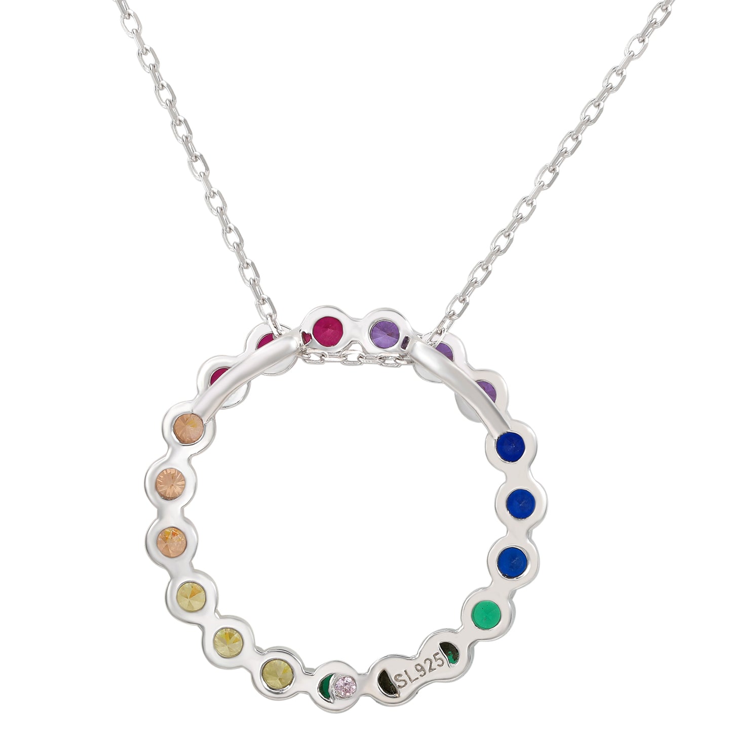 Suzy Levian Sterling Silver Cubic Zirconia Rainbow Circle Pendant