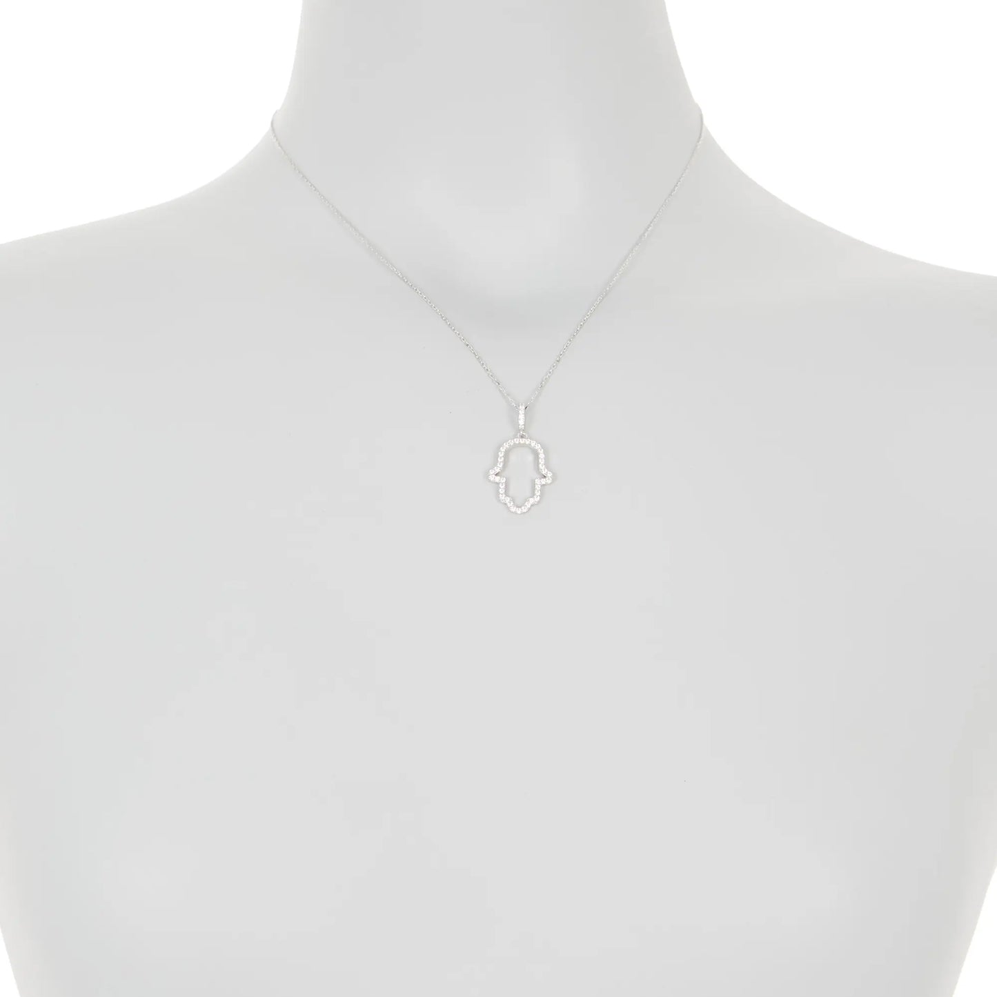 Suzy Levian Sterling Silver White Cubic Zirconia Hamsa Hand Pendant