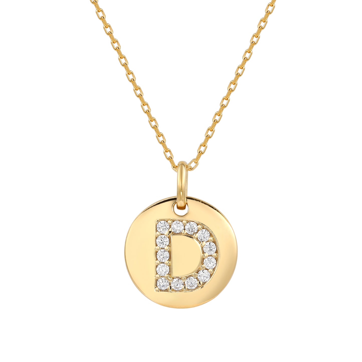 Suzy Levian Yellow Sterling Silver Cubic Zirconia Letter Initial Disc Pendant