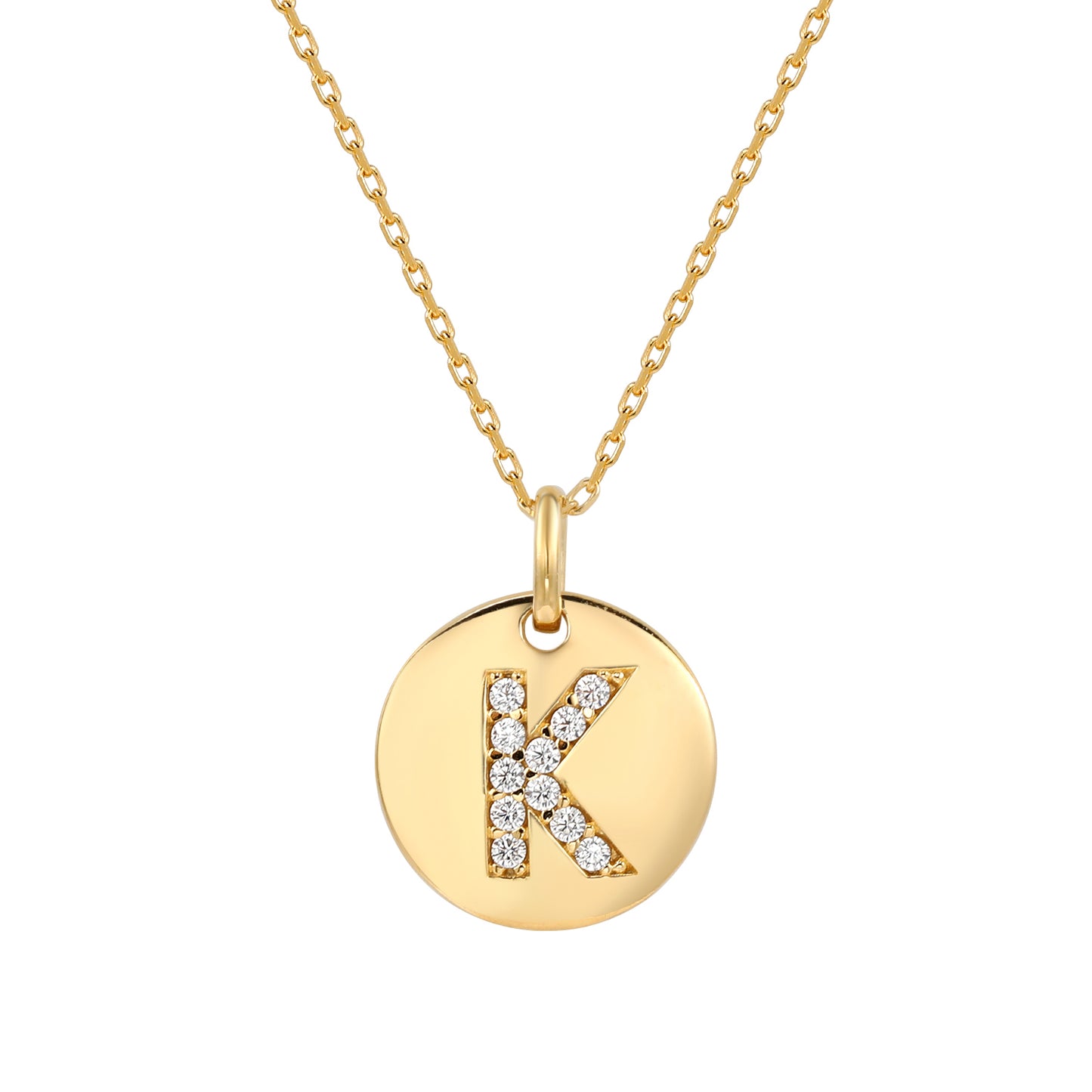 Suzy Levian Yellow Sterling Silver Cubic Zirconia Letter Initial Disc Pendant