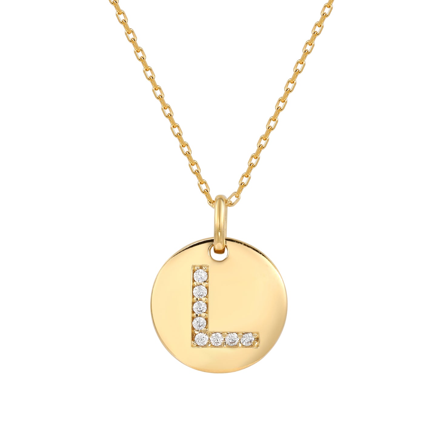 Suzy Levian Yellow Sterling Silver Cubic Zirconia Letter Initial Disc Pendant