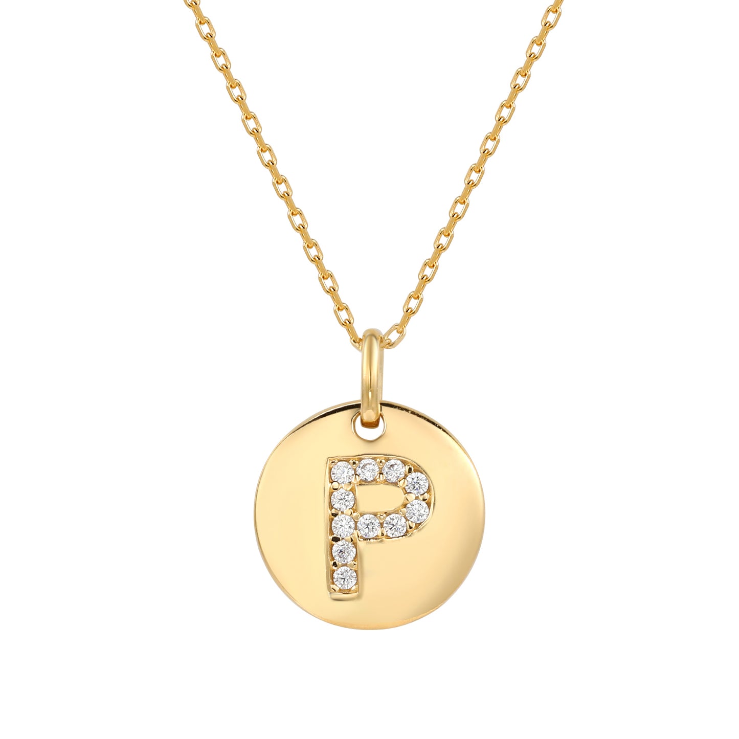 Suzy Levian Yellow Sterling Silver Cubic Zirconia Letter Initial Disc Pendant