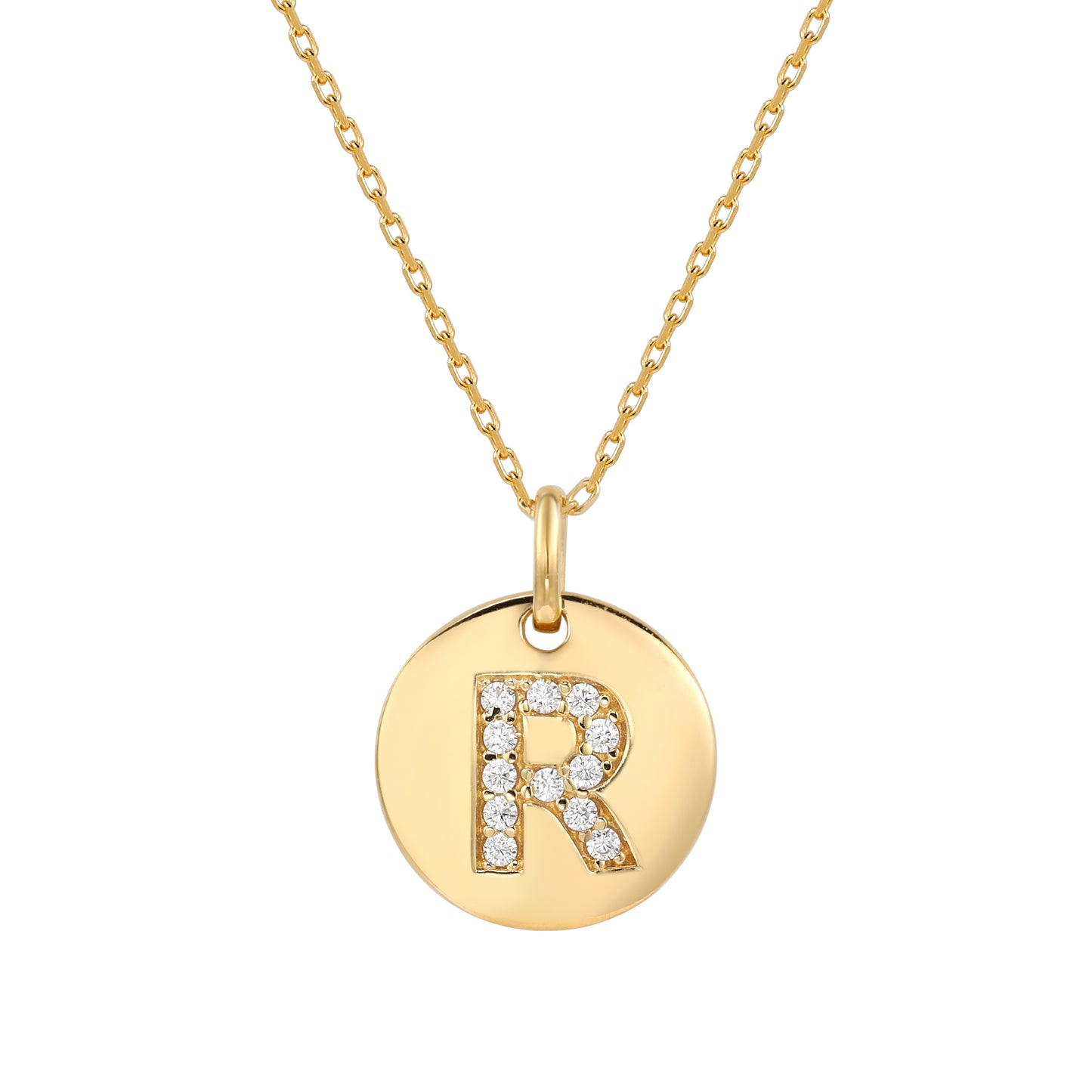 Suzy Levian Yellow Sterling Silver Cubic Zirconia Letter Initial Disc Pendant