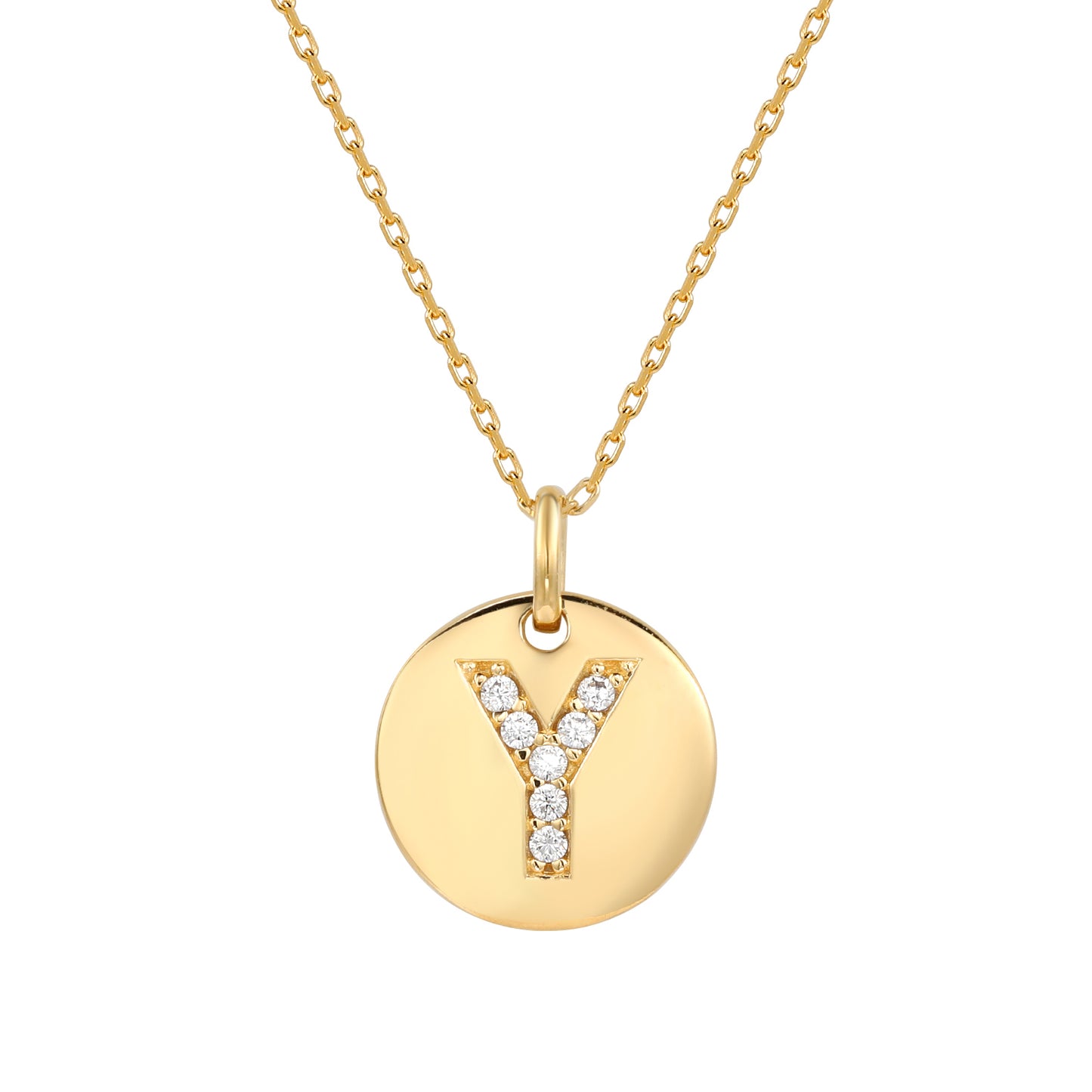 Suzy Levian Yellow Sterling Silver Cubic Zirconia Letter Initial Disc Pendant