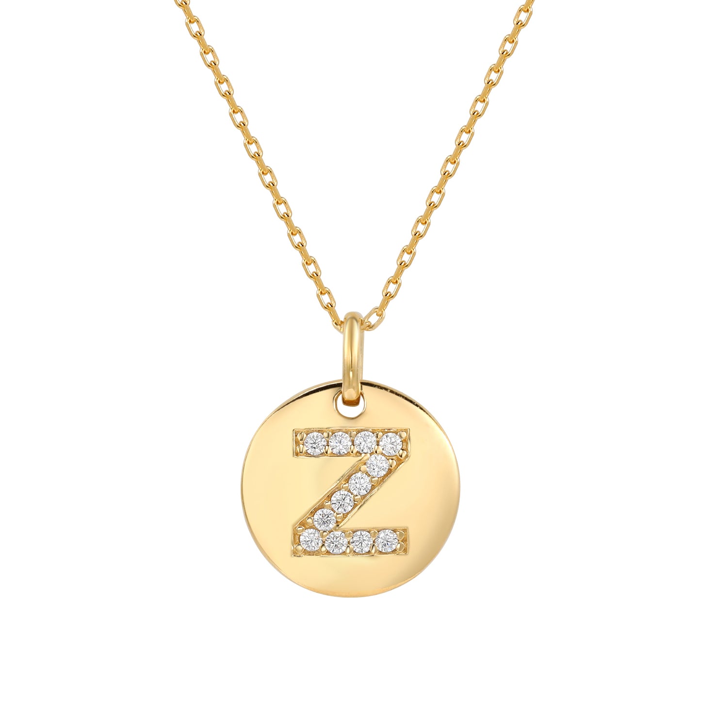 Suzy Levian Yellow Sterling Silver Cubic Zirconia Letter Initial Disc Pendant
