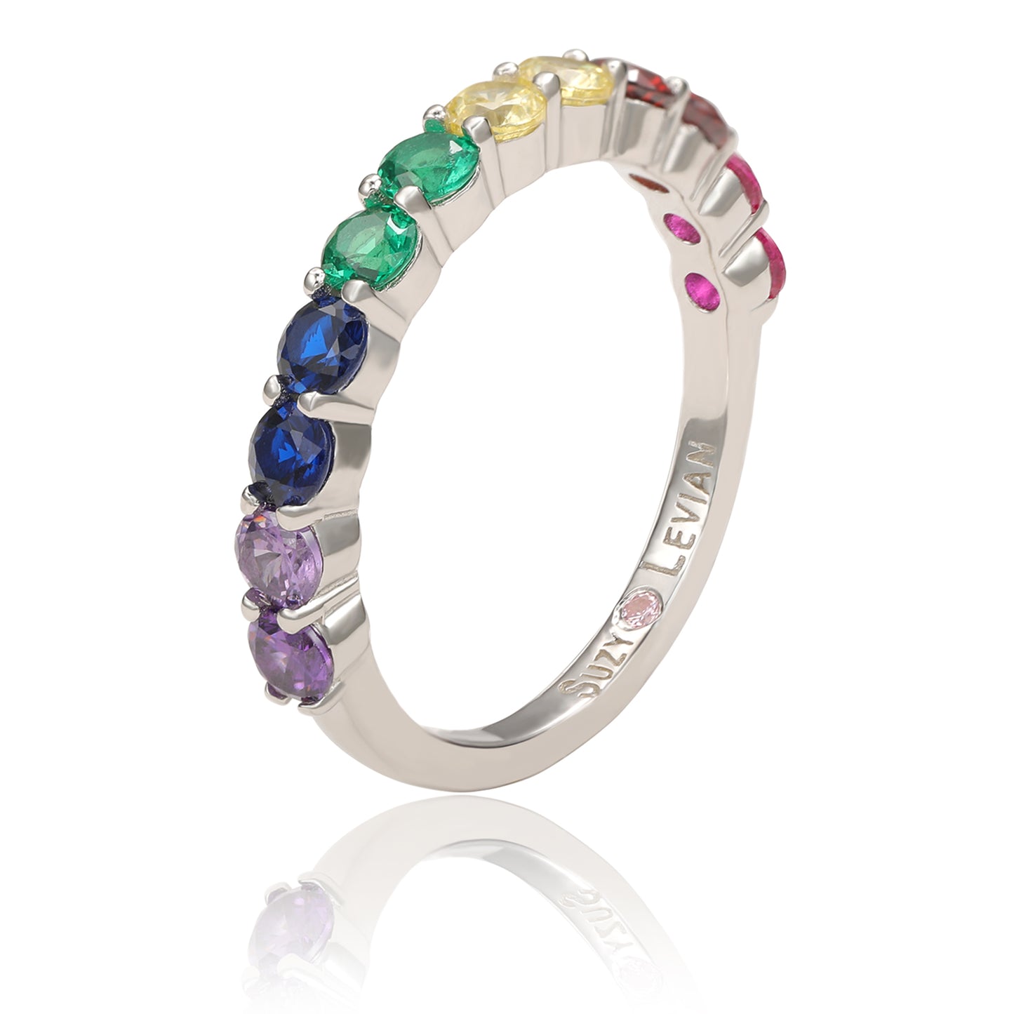 Suzy Levian Sterling Silver Rainbow Cubic Zirconia Half Band