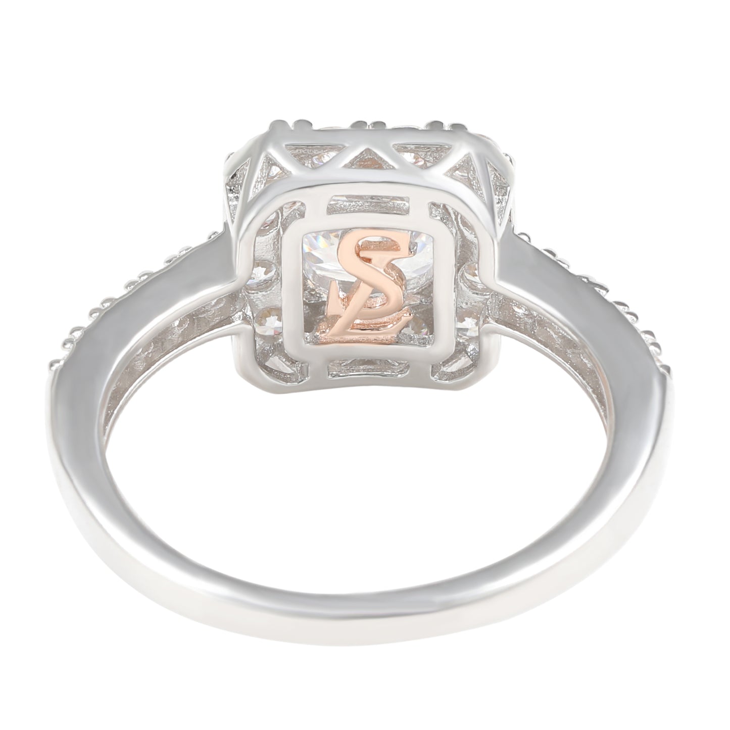 Suzy Levian Sterling Silver Cushion Cut Cubic Zirconia Halo Engagement Ring