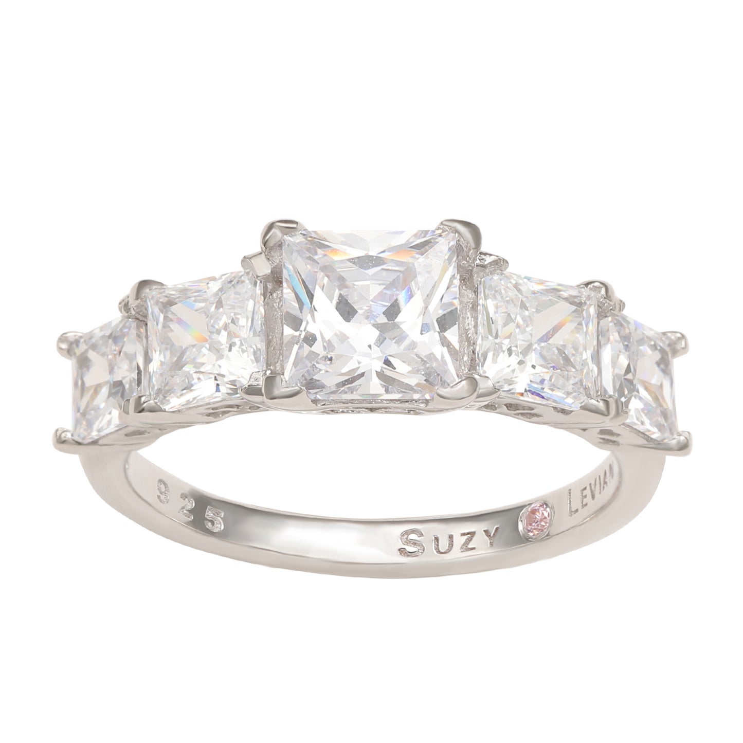 Suzy Levian Sterling Silver Graduating Asscher Cut White Cubic Zirconia Ring