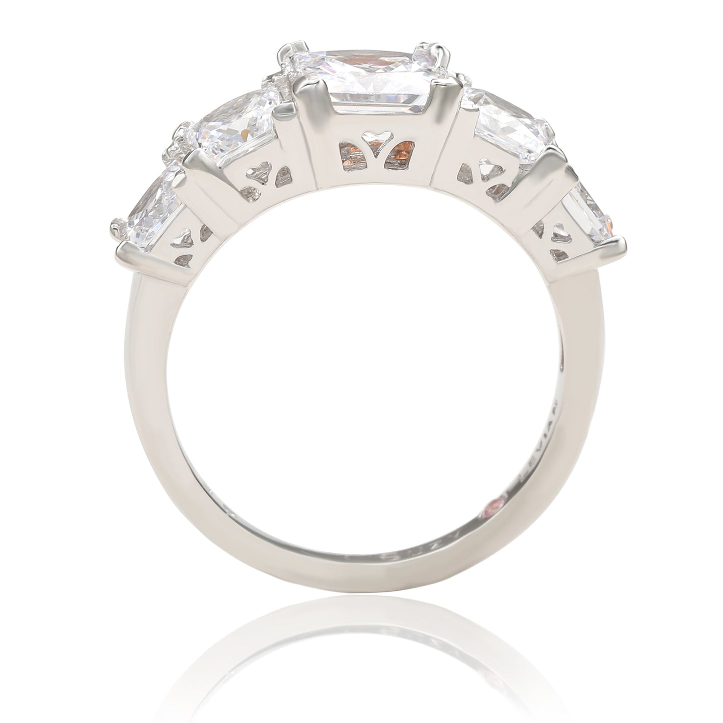 Suzy Levian Sterling Silver Graduating Asscher Cut White Cubic Zirconia Ring