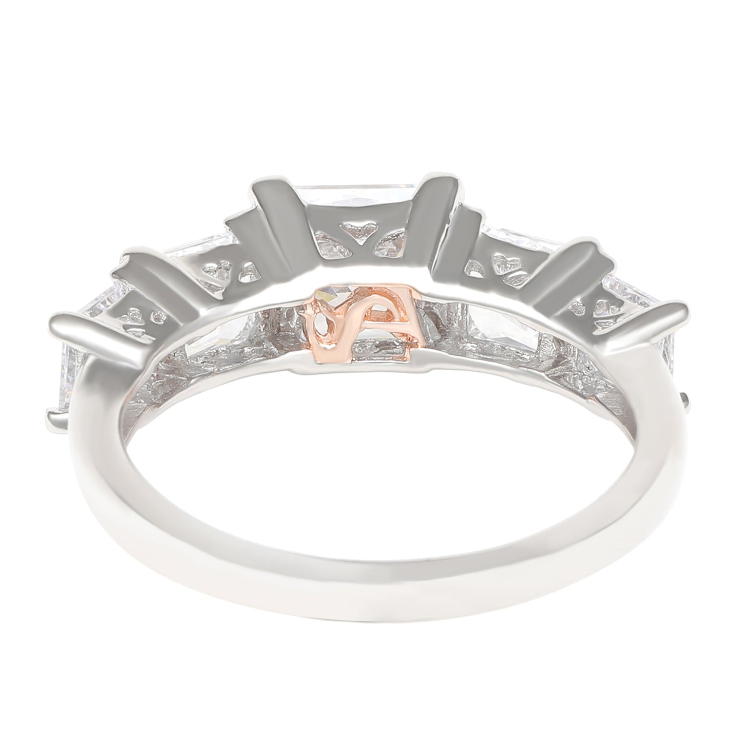 Suzy Levian Sterling Silver Graduating Asscher Cut White Cubic Zirconia Ring