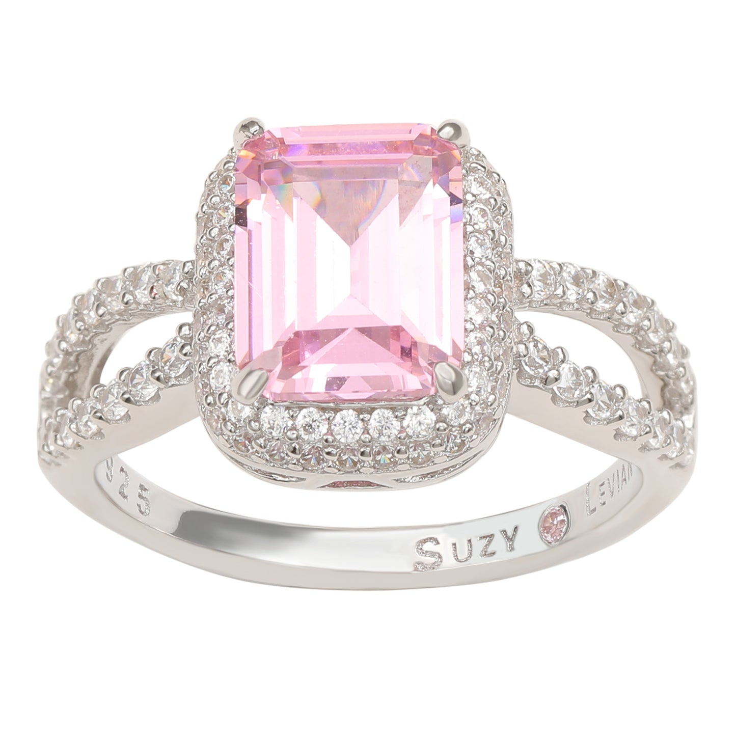 Suzy Levian Sterling Silver Pink Cubic Zirconia Halo Engagement Ring