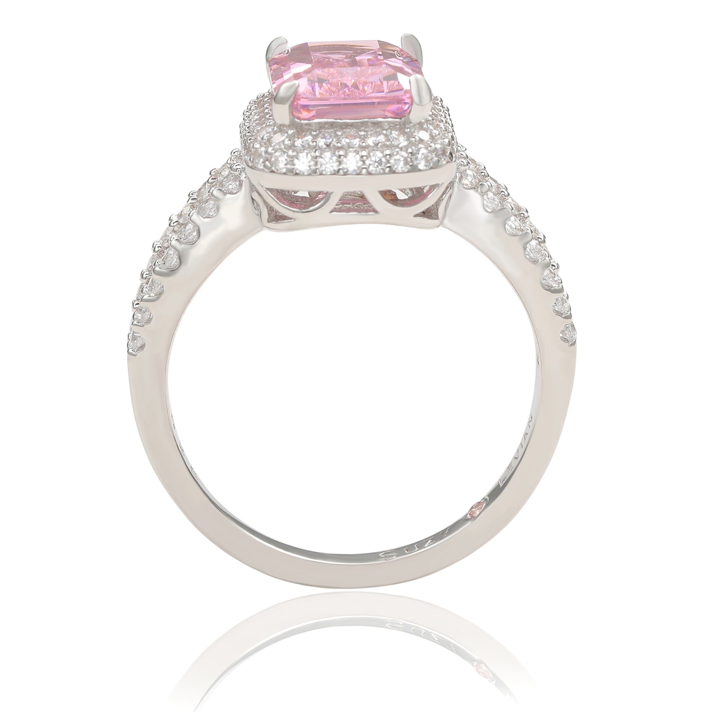 Suzy Levian Sterling Silver Pink Cubic Zirconia Halo Engagement Ring