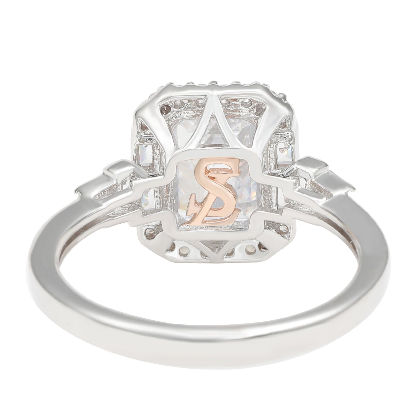 Suzy Levian Sterling Silver Emerald Cut White Cubic Zirconia Engagement Ring