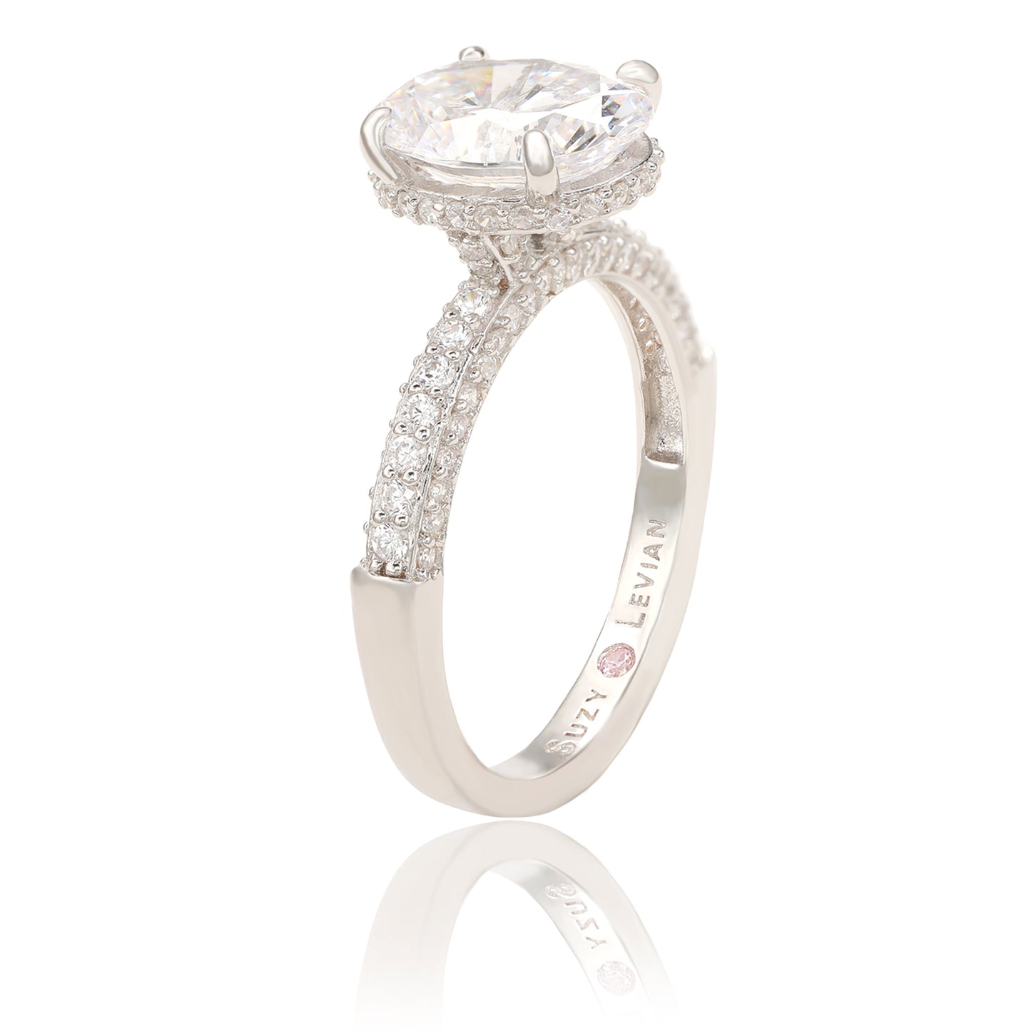 Suzy Levian Sterling Silver Oval Cubic Zirconia  Pave Engagement Ring