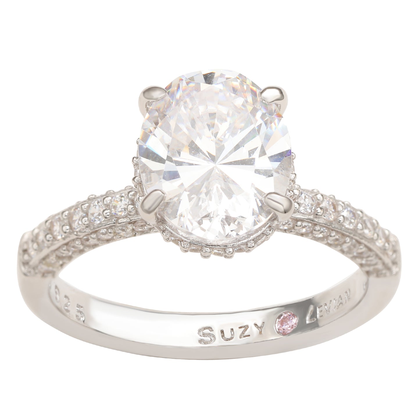 Suzy Levian Sterling Silver Oval Cubic Zirconia  Pave Engagement Ring